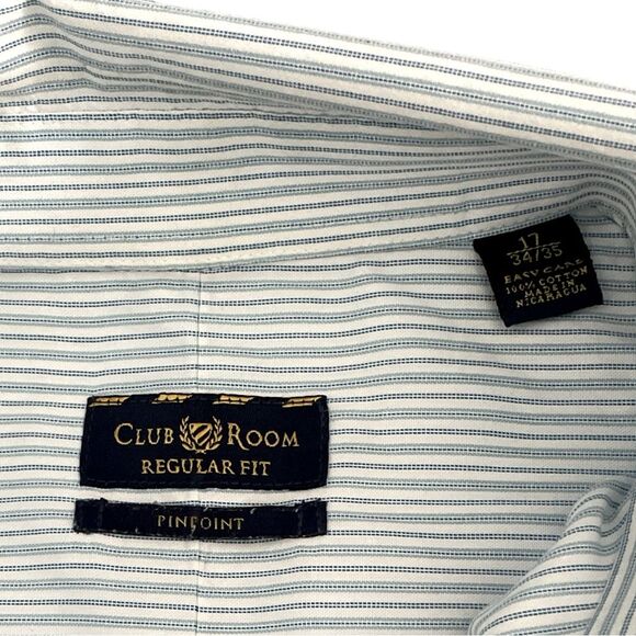 Club Room Regular Fit Pinpoint shirt white, light and cobalt blue Sz 17 34/35 - Picture 4 of 7